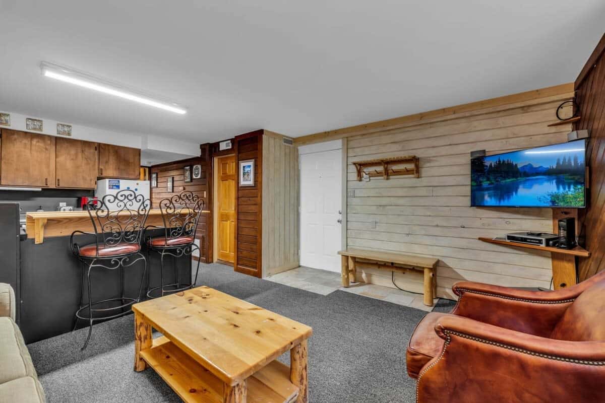 View of the living room from the fully-equipped kitchen