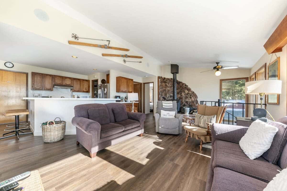 An open-layout living/kitchen/dining room makes it easy to stay connected with your group during your stay.