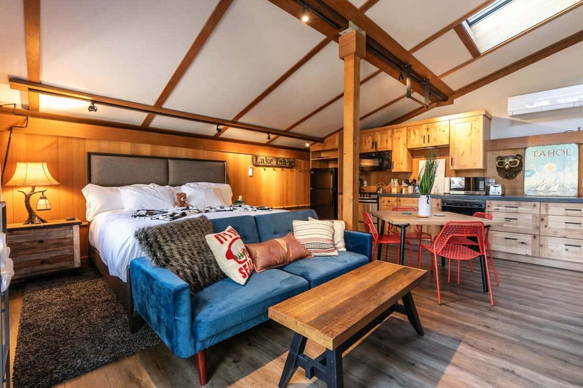 The open layout of the studio seamlessly blends together with beautiful and stylish decor throughout the studio.