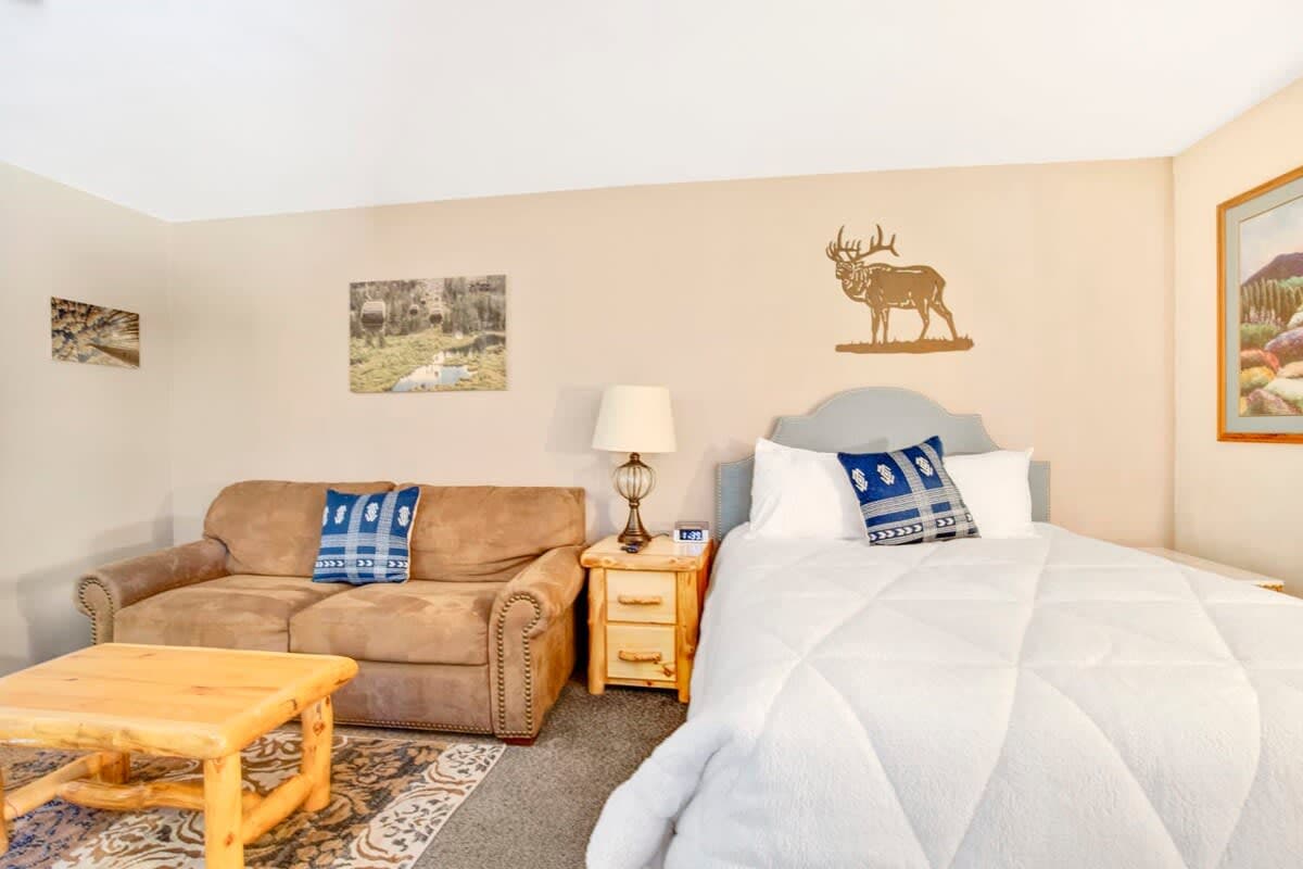 Studio condo with a queen size bed and queen sleeper sofa